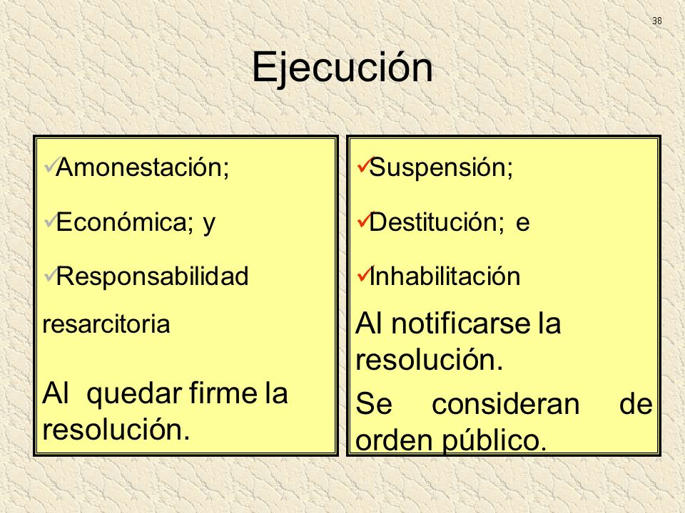 Ejecución Al notificarse la resolución. Al quedar firme la resolución.