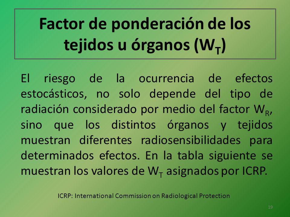 Factor de ponderación de los tejidos u órganos (WT)