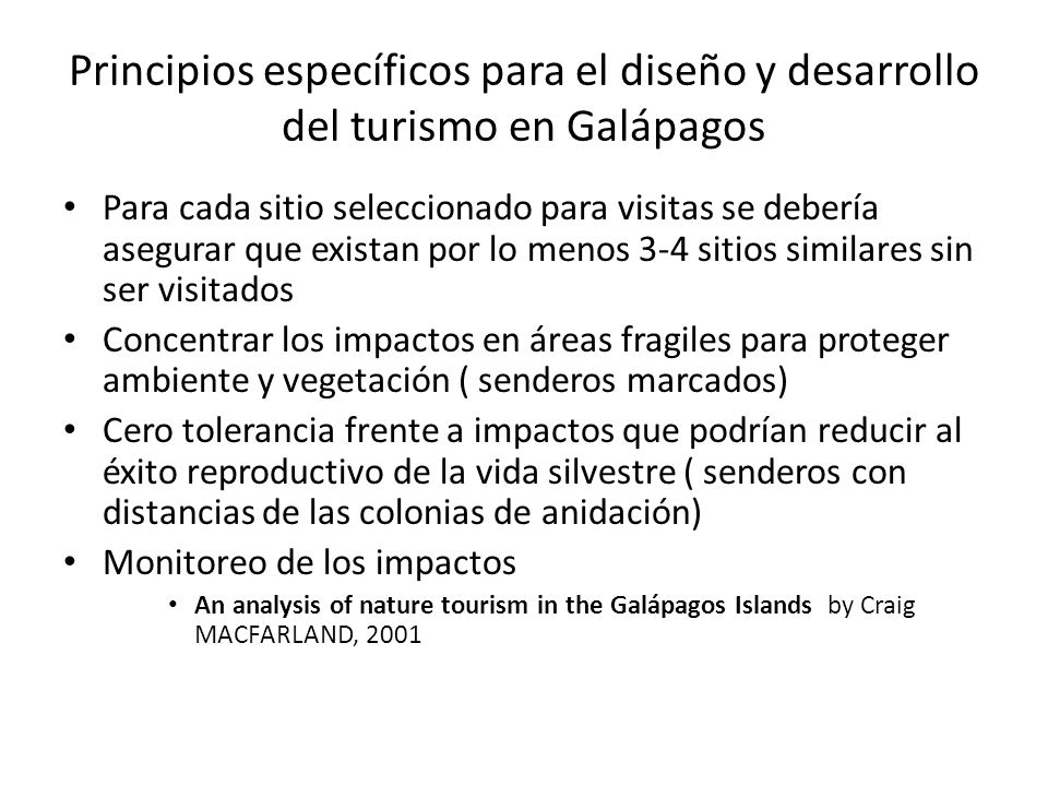 Principios específicos para el diseño y desarrollo del turismo en Galápagos