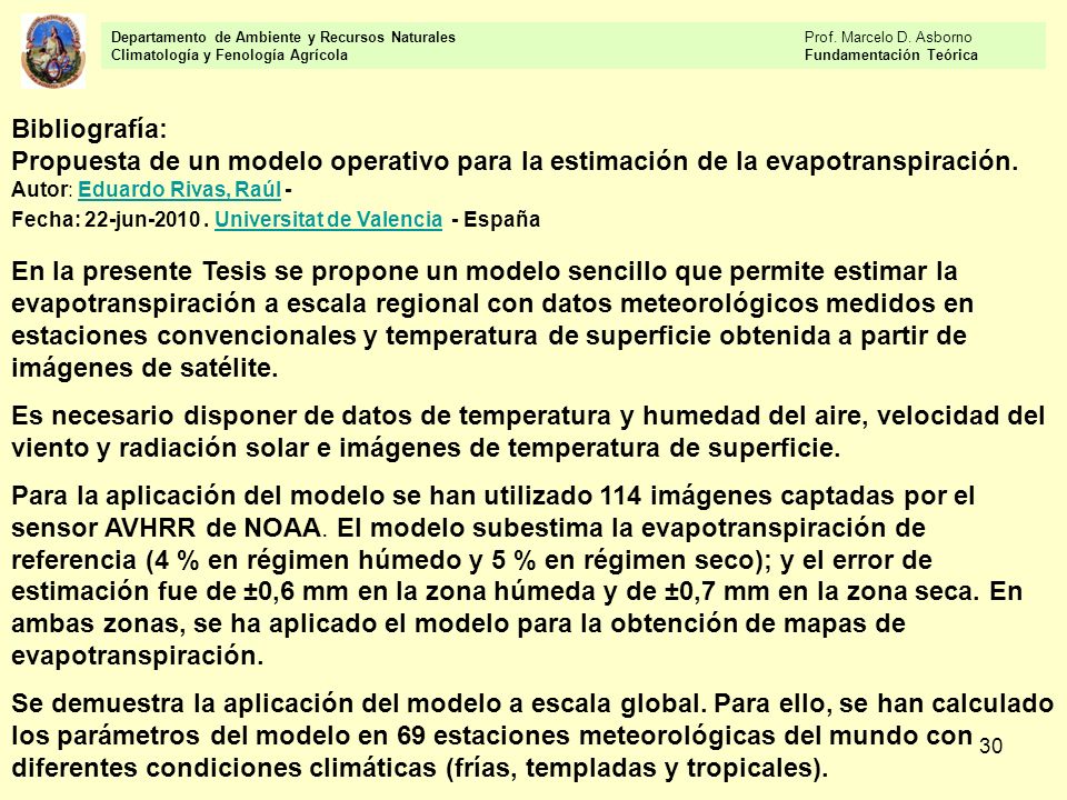 Departamento de Ambiente y Recursos Naturales Prof. Marcelo D. Asborno
