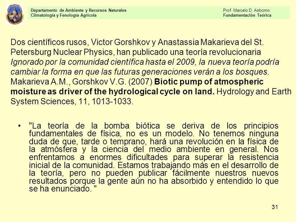 Departamento de Ambiente y Recursos Naturales Prof. Marcelo D. Asborno