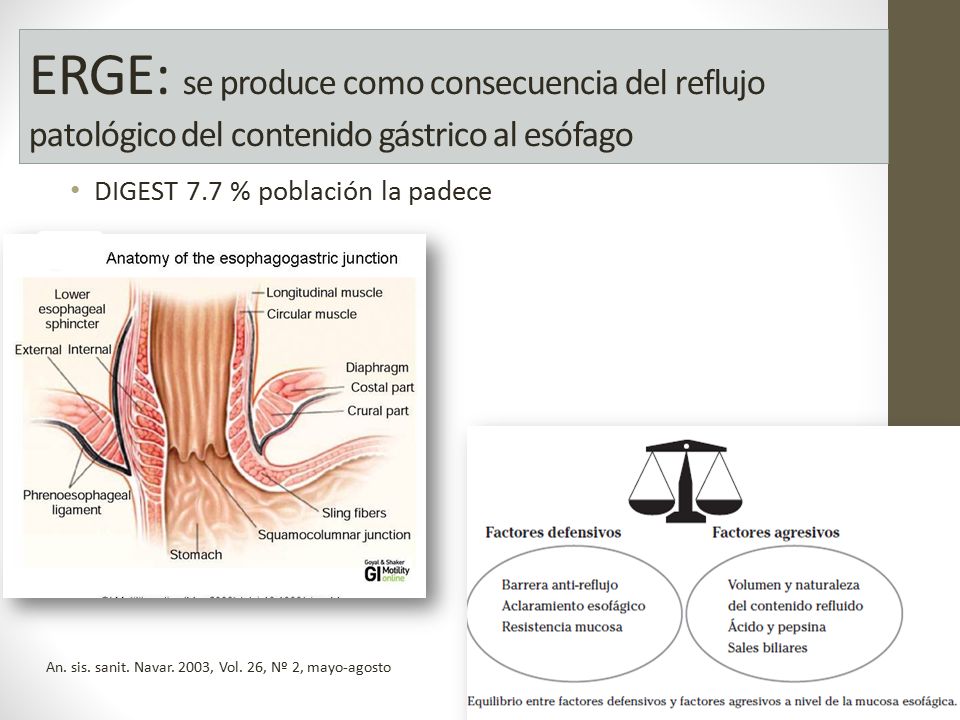 ERGE: se produce como consecuencia del reflujo patológico del contenido gástrico al esófago