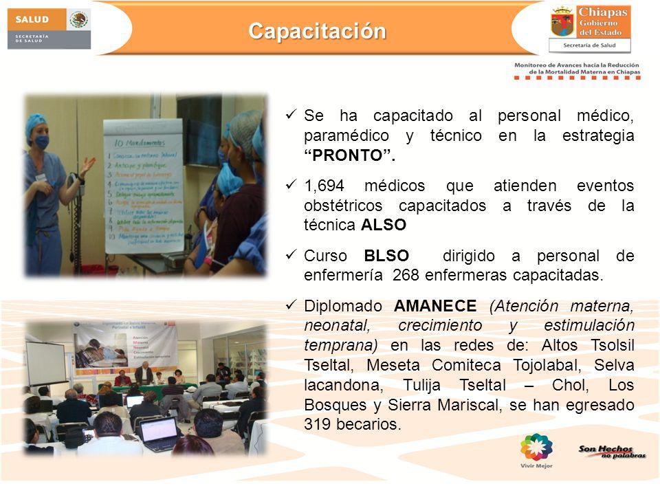 Capacitación Se ha capacitado al personal médico, paramédico y técnico en la estrategia PRONTO .