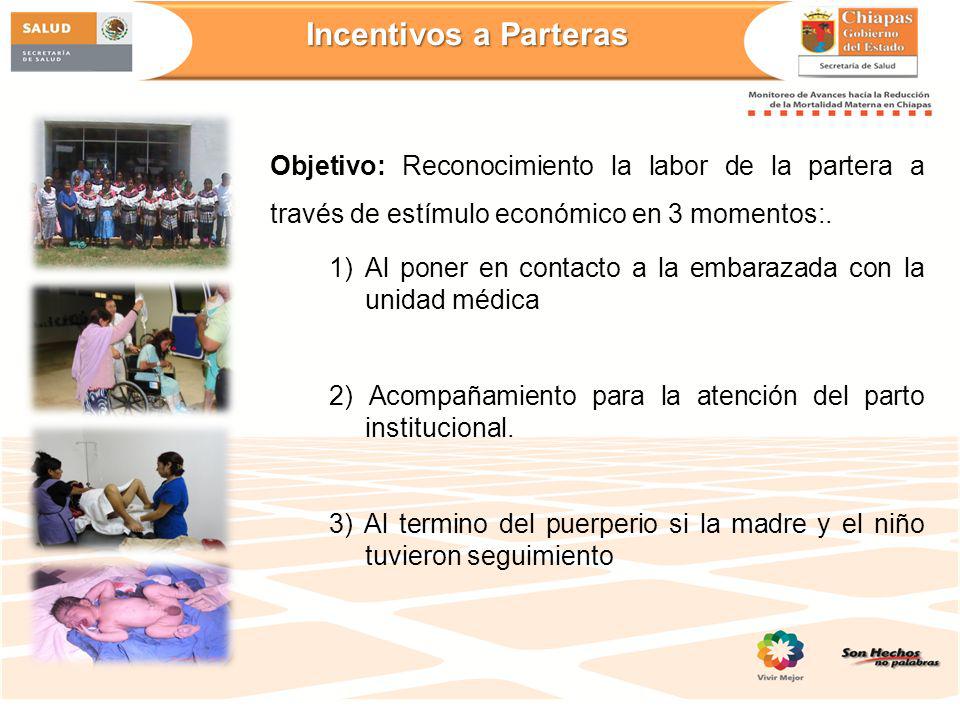 Incentivos a Parteras Objetivo: Reconocimiento la labor de la partera a través de estímulo económico en 3 momentos:.