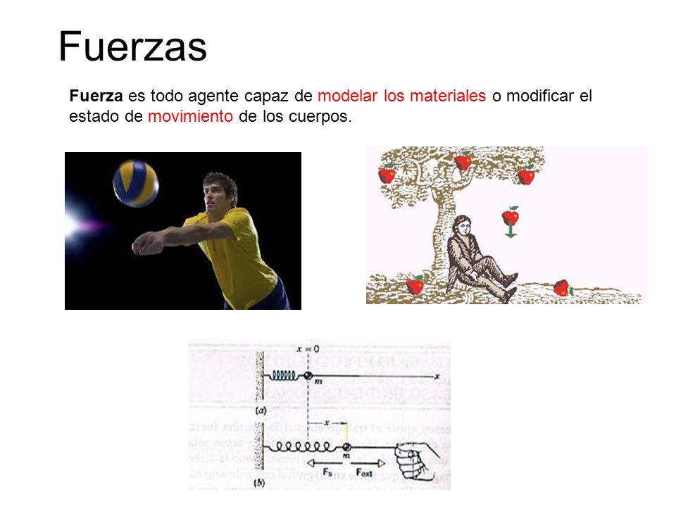 Fuerzas Fuerza es todo agente capaz de modelar los materiales o modificar el estado de movimiento de los cuerpos.