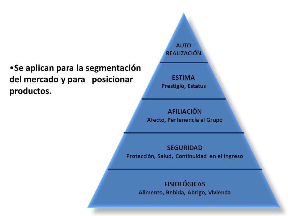 AUTO REALIZACIÓN. Se aplican para la segmentación del mercado y para posicionar productos. ESTIMA.