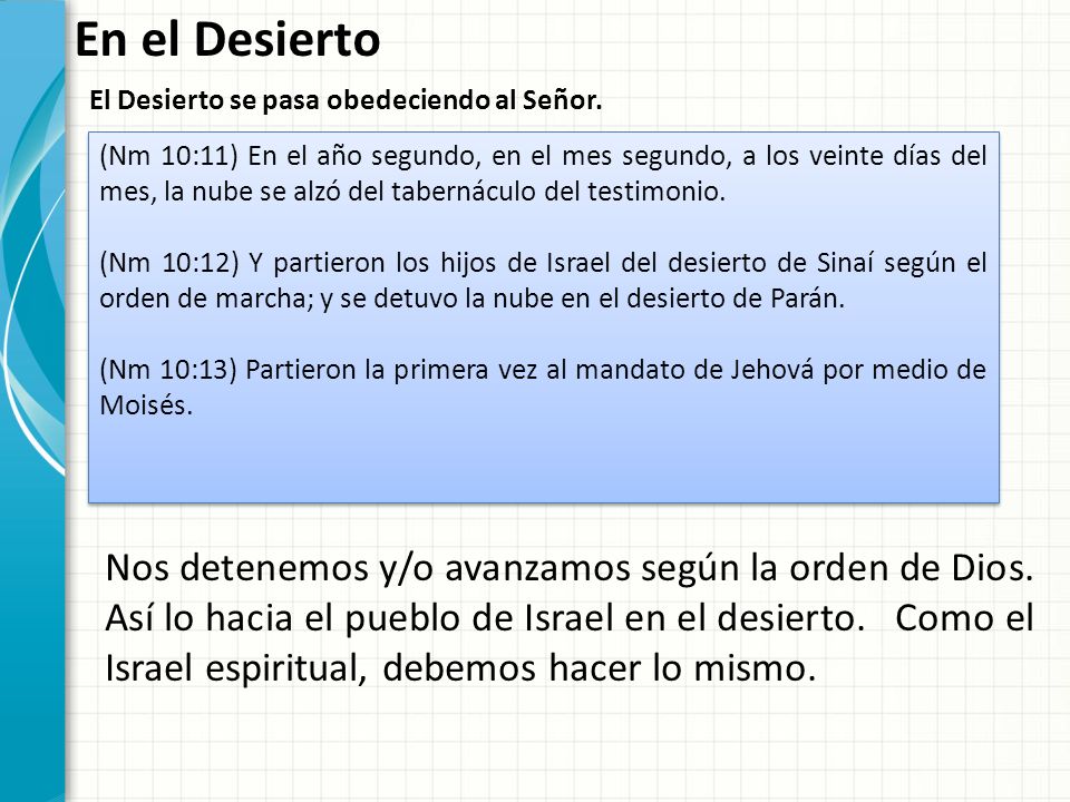 En el Desierto El Desierto se pasa obedeciendo al Señor.