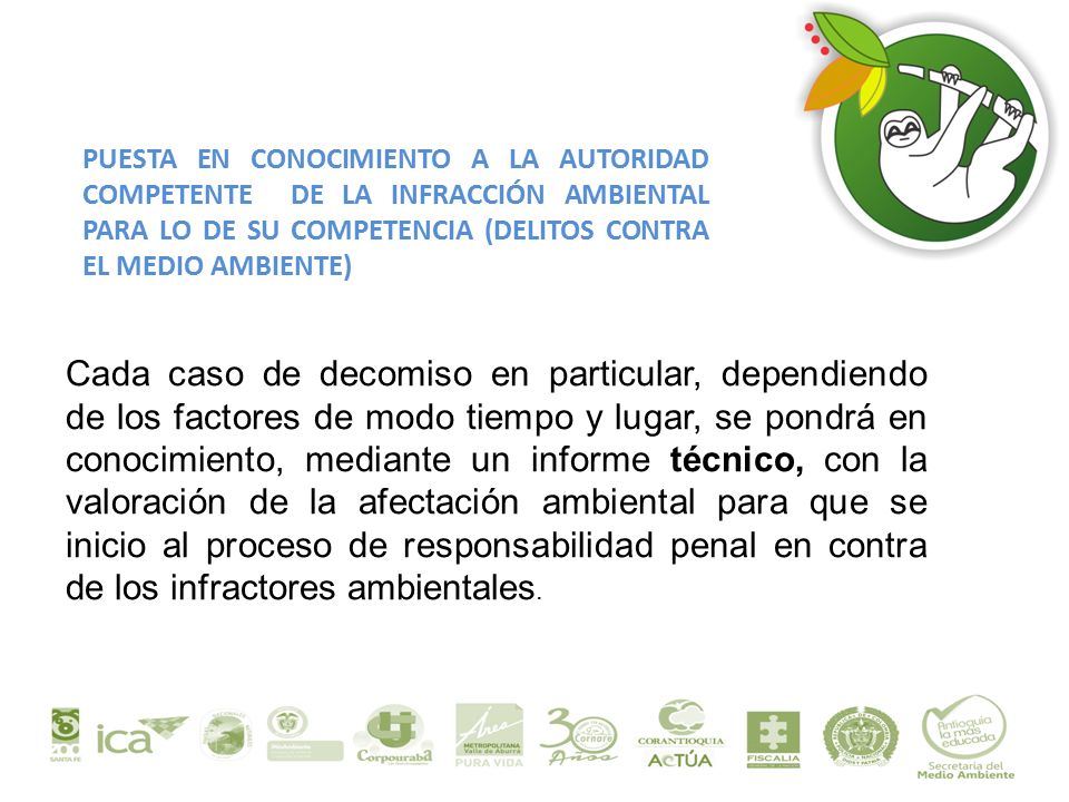 PUESTA EN CONOCIMIENTO A LA AUTORIDAD COMPETENTE DE LA INFRACCIÓN AMBIENTAL PARA LO DE SU COMPETENCIA (DELITOS CONTRA EL MEDIO AMBIENTE)
