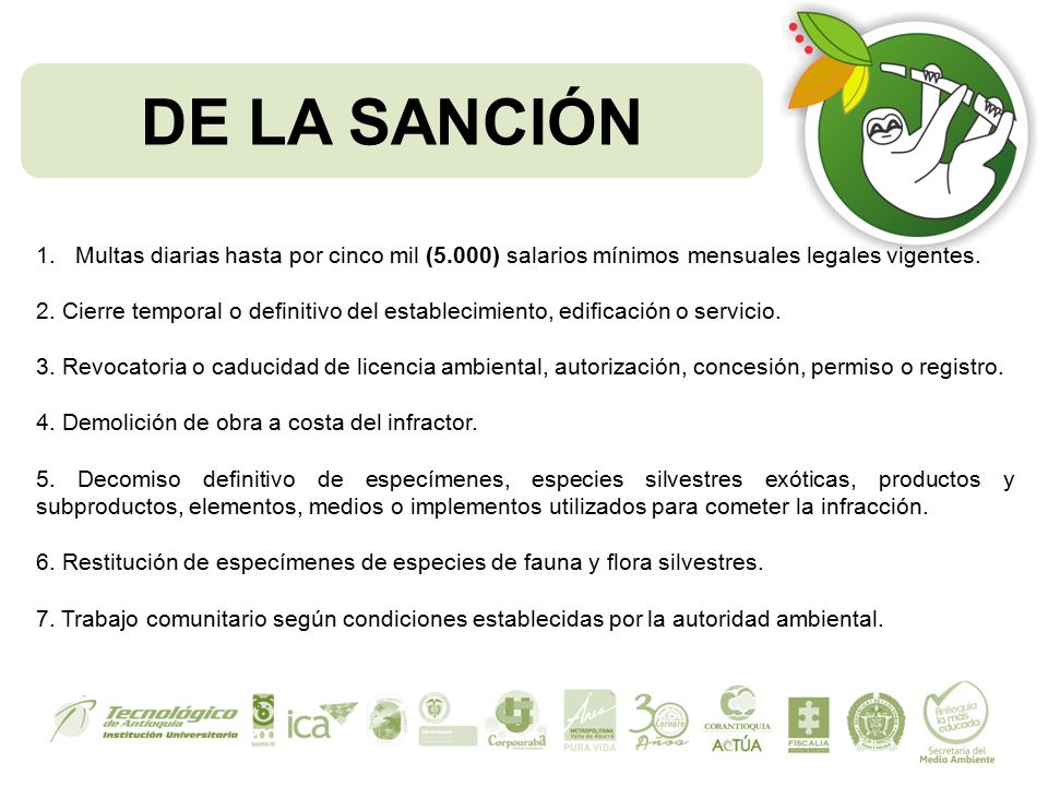 DE LA SANCIÓN Multas diarias hasta por cinco mil (5.000) salarios mínimos mensuales legales vigentes.