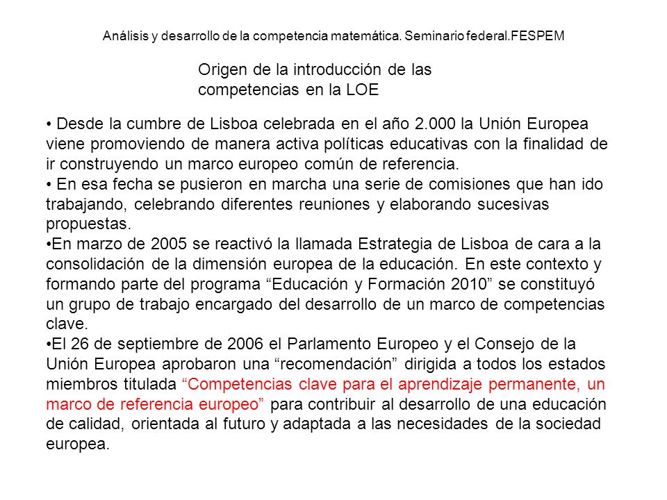 Origen de la introducción de las competencias en la LOE