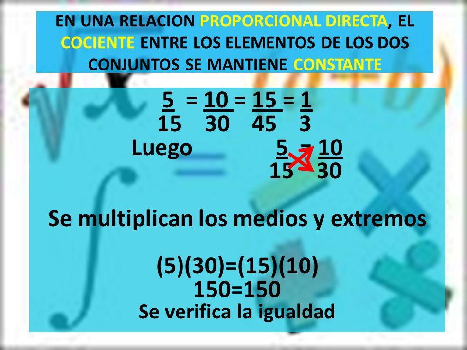 Se multiplican los medios y extremos Se verifica la igualdad