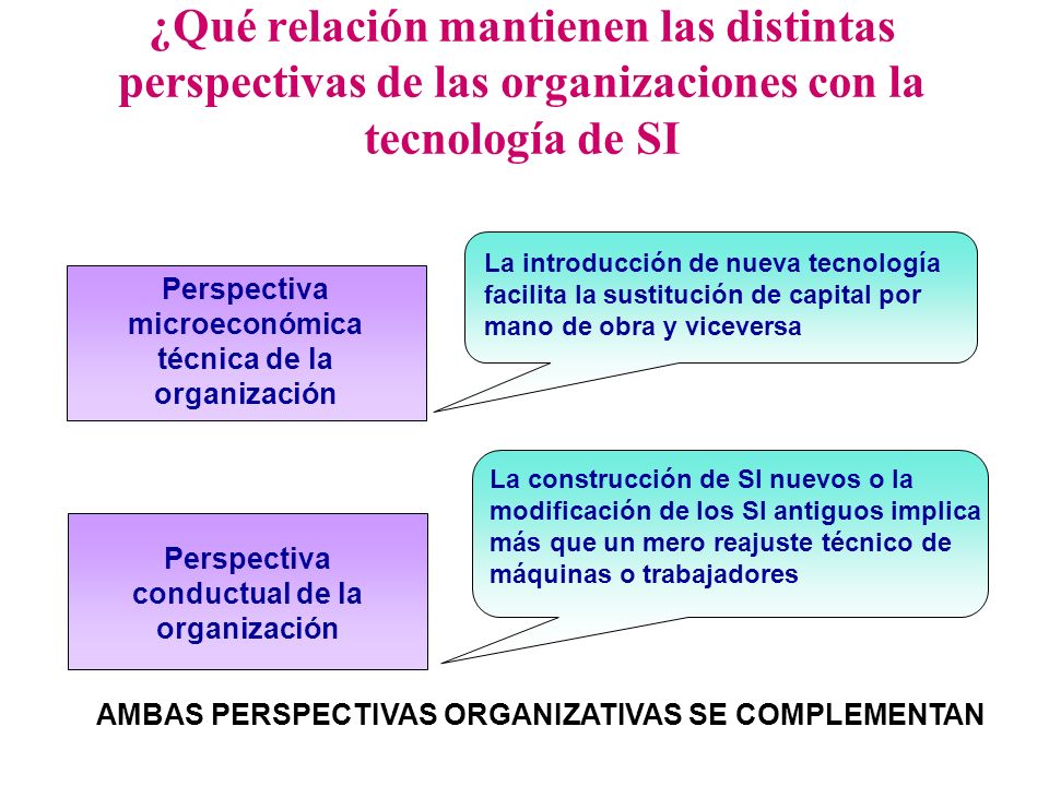 ¿Qué relación mantienen las distintas perspectivas de las organizaciones con la tecnología de SI