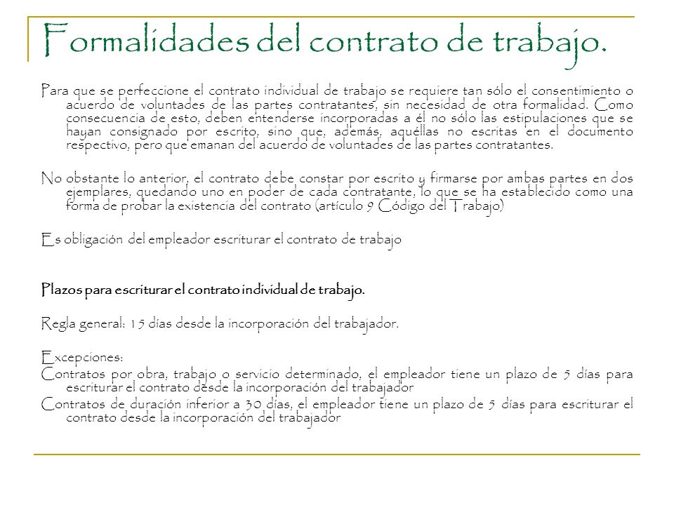 Formalidades del contrato de trabajo.