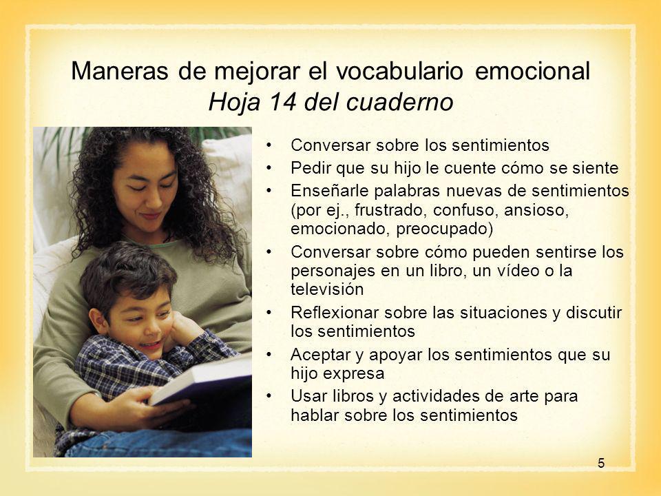 Maneras de mejorar el vocabulario emocional Hoja 14 del cuaderno