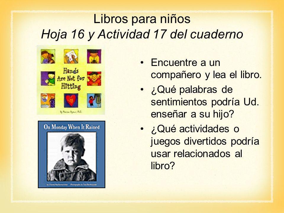 Libros para niños Hoja 16 y Actividad 17 del cuaderno