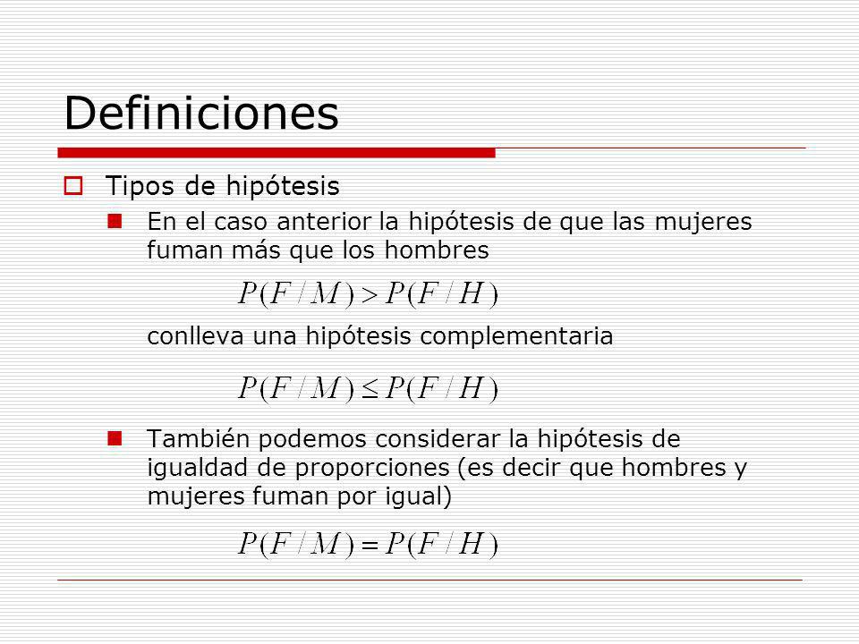 Definiciones Tipos de hipótesis