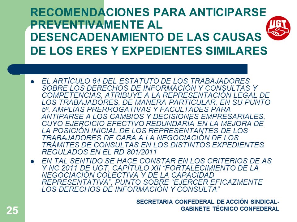 RECOMENDACIONES PARA ANTICIPARSE PREVENTIVAMENTE AL DESENCADENAMIENTO DE LAS CAUSAS DE LOS ERES Y EXPEDIENTES SIMILARES