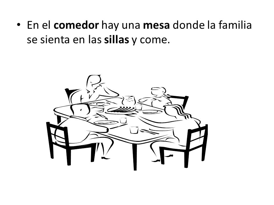 En el comedor hay una mesa donde la familia se sienta en las sillas y come.