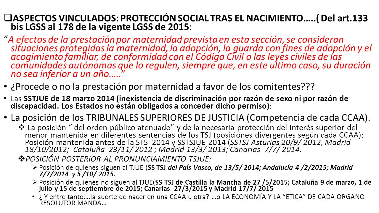 ASPECTOS VINCULADOS: PROTECCIÓN SOCIAL TRAS EL NACIMIENTO…. ( Del art