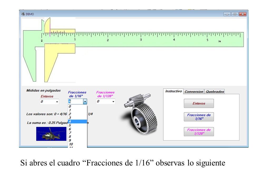Si abres el cuadro Fracciones de 1/16 observas lo siguiente