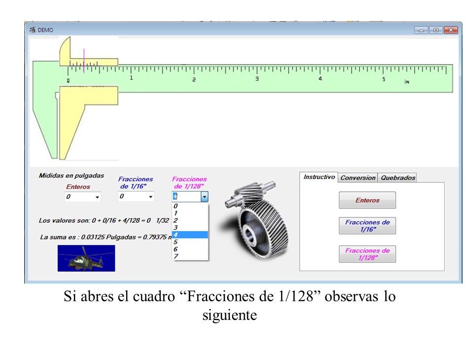 Si abres el cuadro Fracciones de 1/128 observas lo siguiente