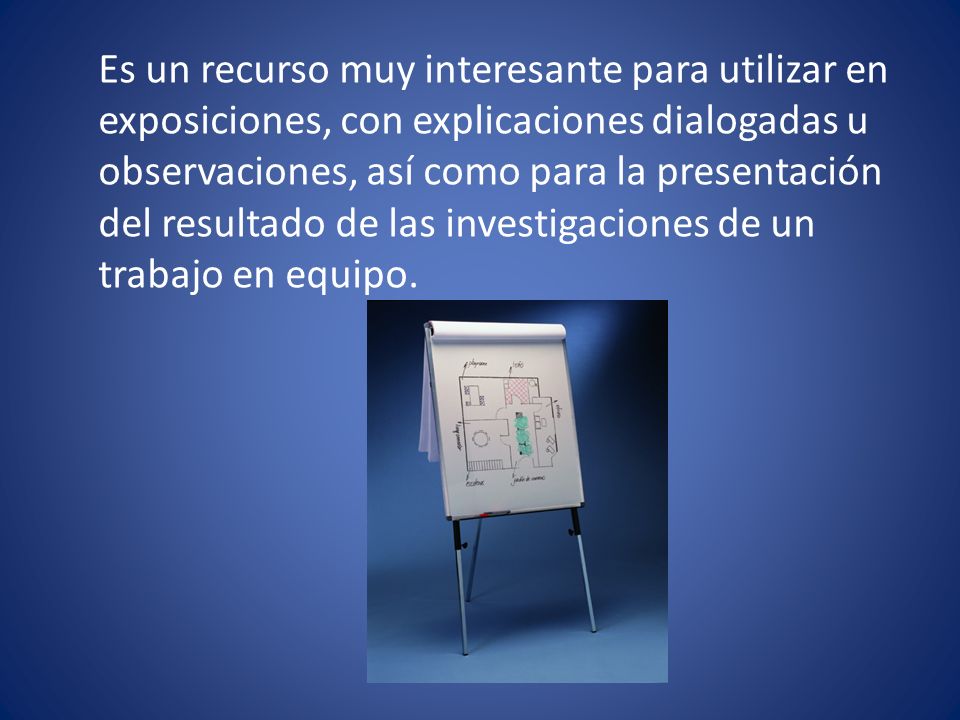 Es un recurso muy interesante para utilizar en exposiciones, con explicaciones dialogadas u observaciones, así como para la presentación del resultado de las investigaciones de un trabajo en equipo.