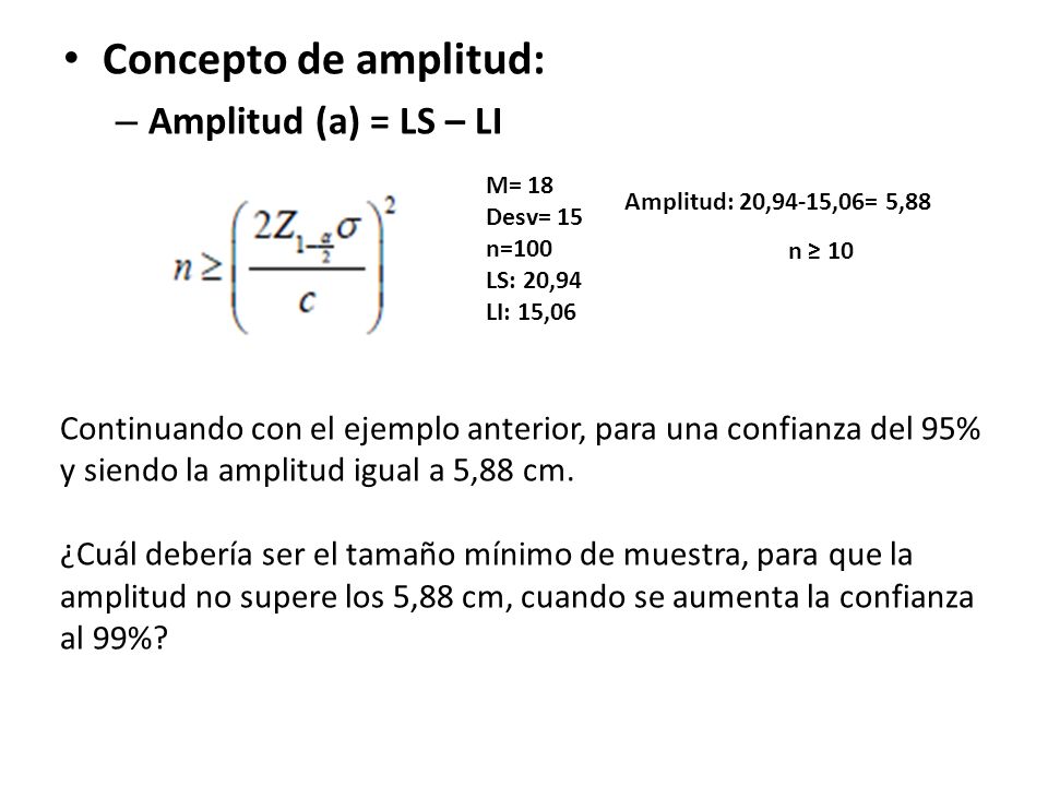 Concepto de amplitud: Amplitud (a) = LS – LI
