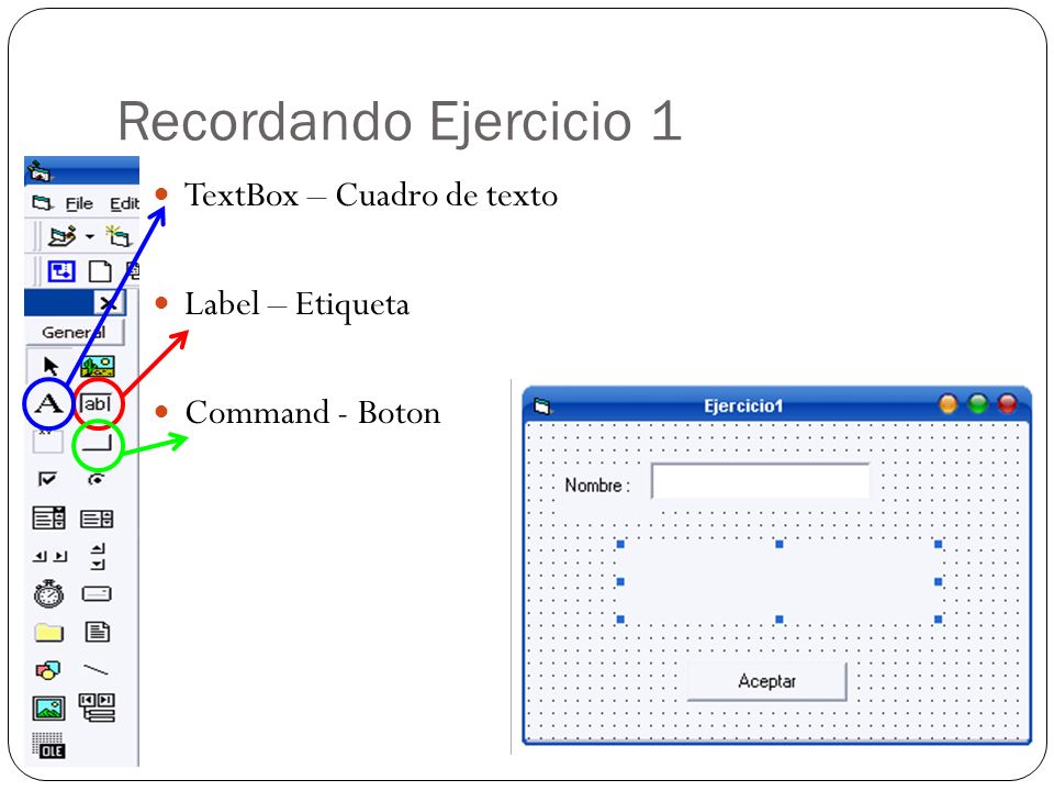 Recordando Ejercicio 1 TextBox – Cuadro de texto Label – Etiqueta