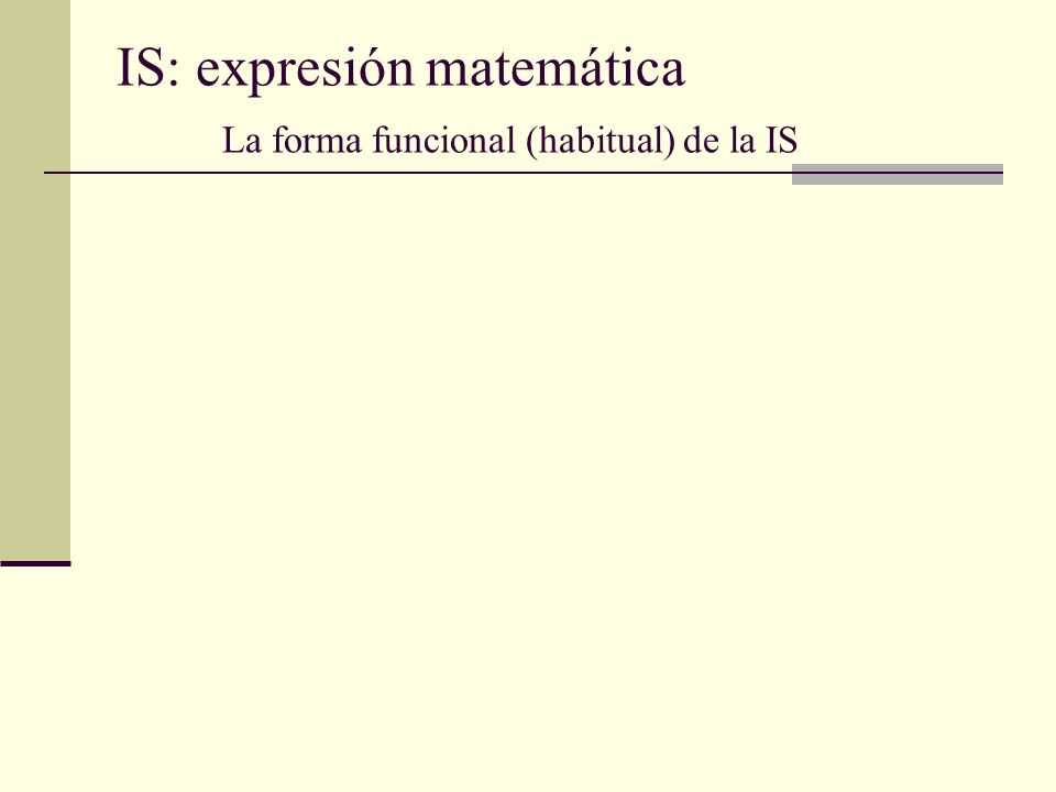 IS: expresión matemática La forma funcional (habitual) de la IS