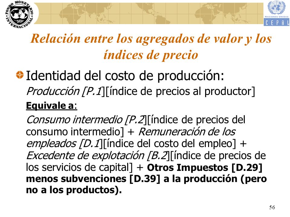 Relación entre los agregados de valor y los índices de precio