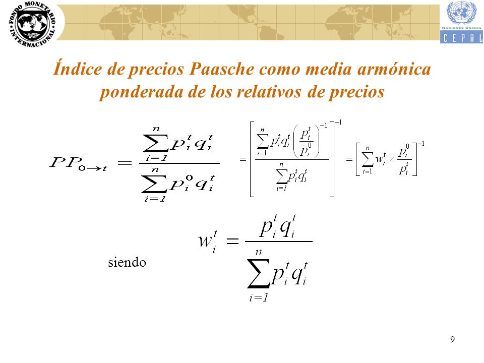 Índice de precios Paasche como media armónica ponderada de los relativos de precios
