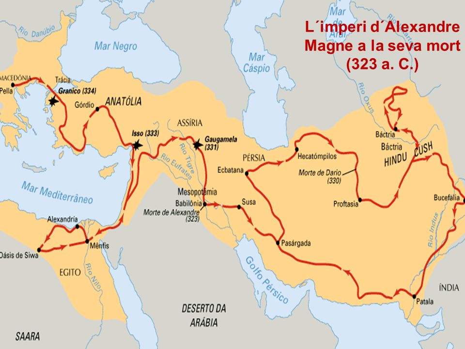 L´imperi d´Alexandre Magne a la seva mort (323 a. C.)