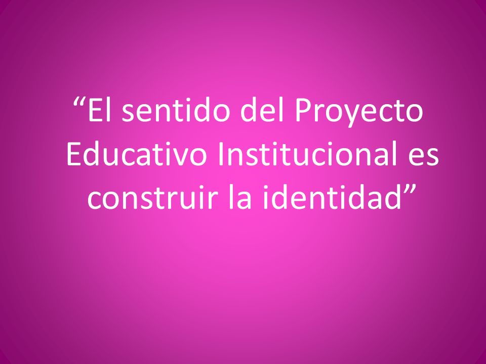 El sentido del Proyecto Educativo Institucional es construir la identidad