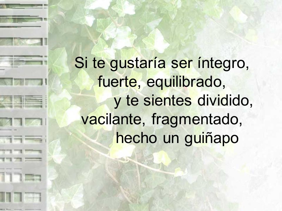 Si te gustaría ser íntegro, fuerte, equilibrado, y te sientes dividido, vacilante, fragmentado, hecho un guiñapo