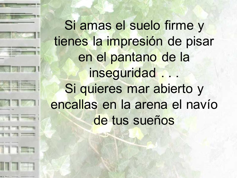 Si amas el suelo firme y tienes la impresión de pisar en el pantano de la inseguridad .