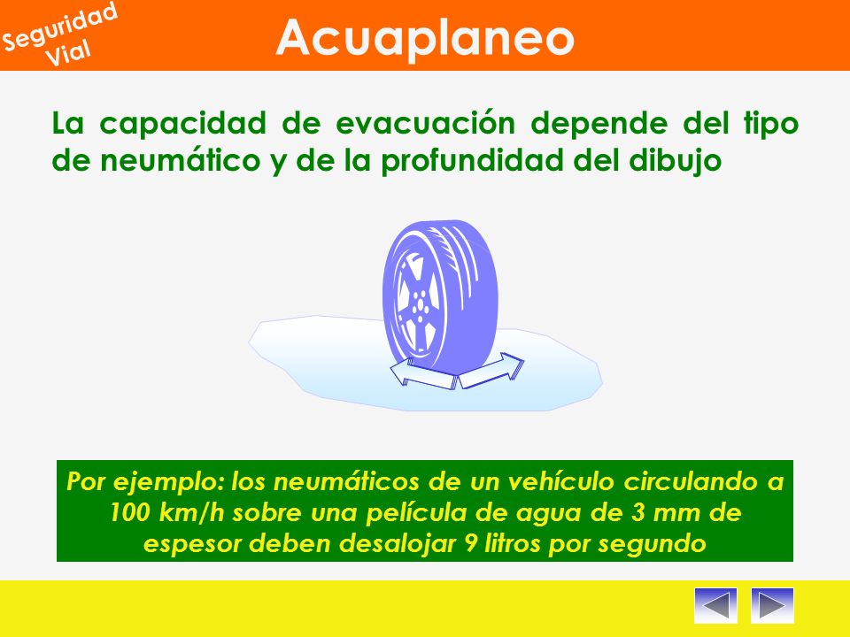 La capacidad de evacuación depende del tipo de neumático y de la profundidad del dibujo