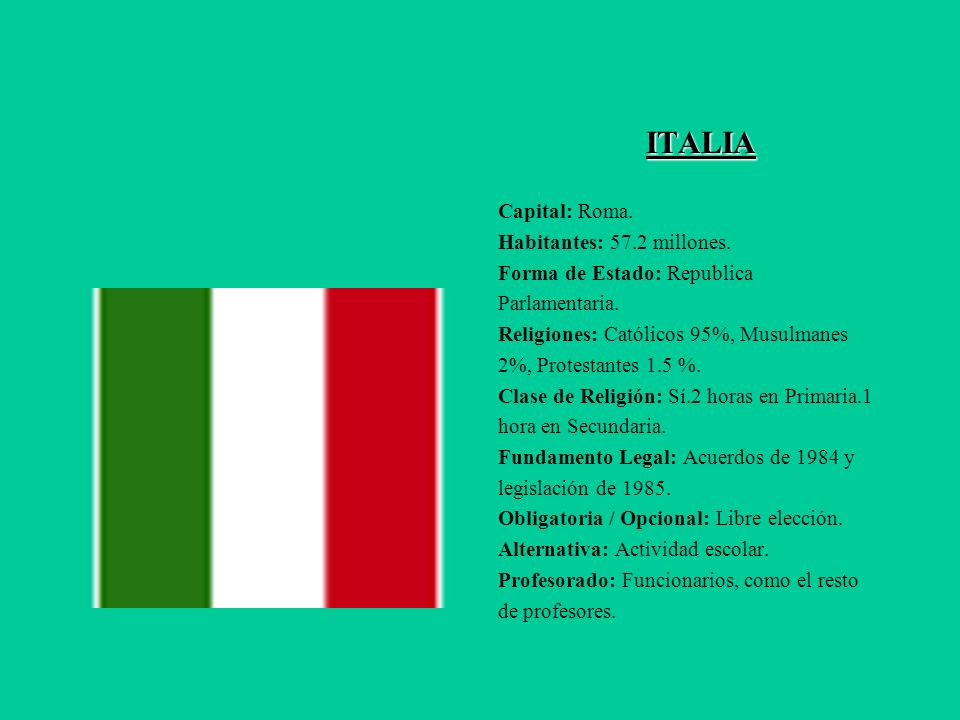 ITALIA Capital: Roma. Habitantes: 57.2 millones.