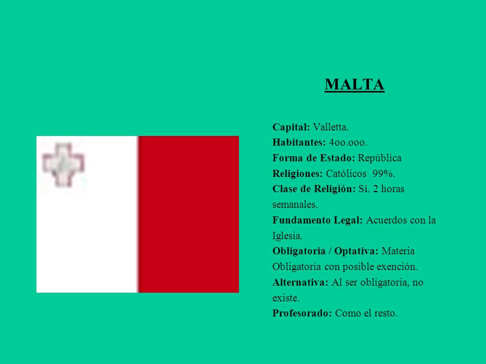 MALTA Capital: Valletta. Habitantes: 4oo.ooo.