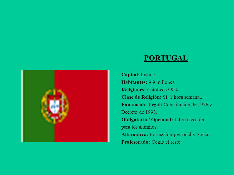 PORTUGAL Capital: Lisboa. Habitantes: 9.9 millones.