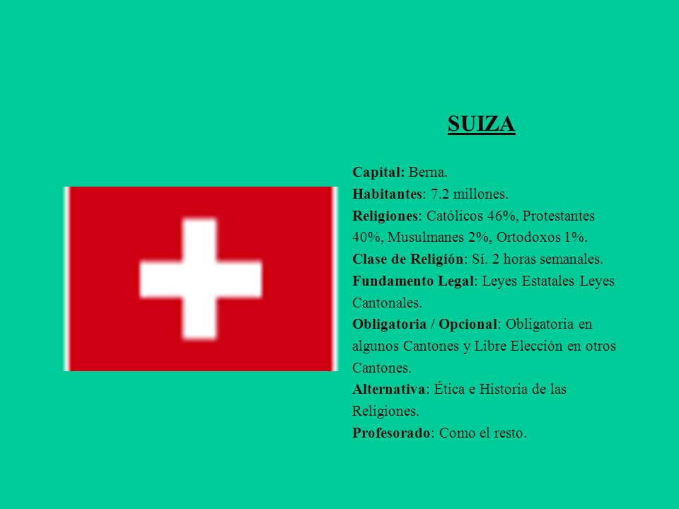 SUIZA Capital: Berna. Habitantes: 7.2 millones.