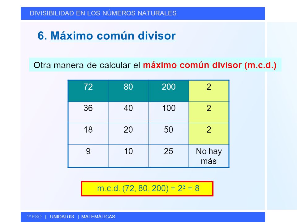 Otra manera de calcular el máximo común divisor (m.c.d.)