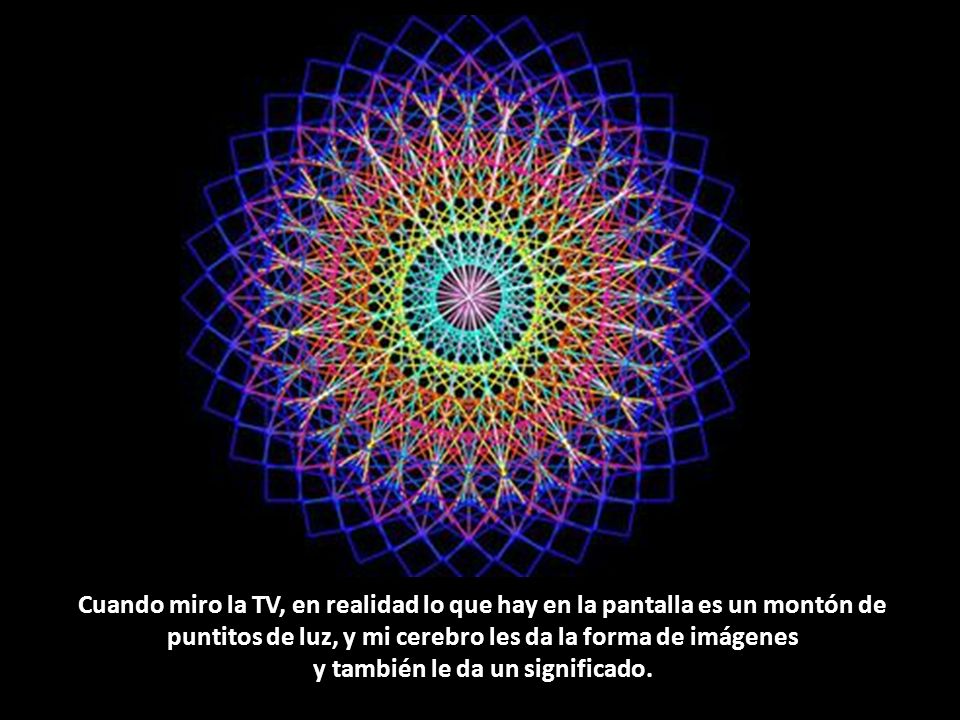 Cuando miro la TV, en realidad lo que hay en la pantalla es un montón de puntitos de luz, y mi cerebro les da la forma de imágenes y también le da un significado.