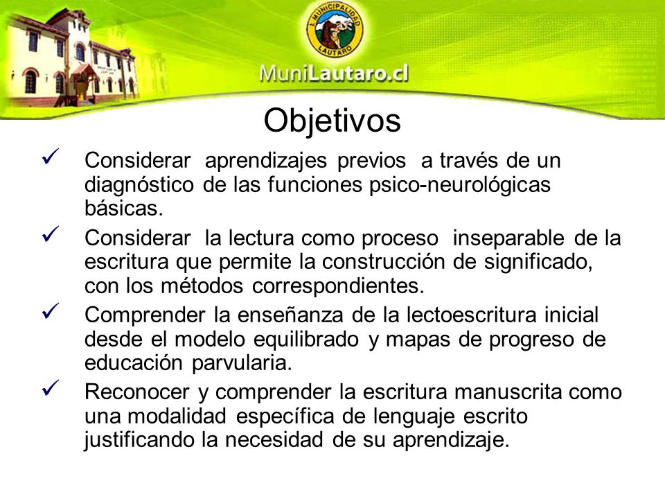 Objetivos Considerar aprendizajes previos a través de un diagnóstico de las funciones psico-neurológicas básicas.
