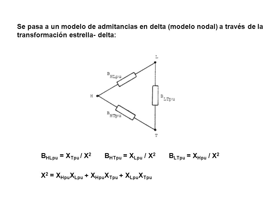 Se pasa a un modelo de admitancias en delta (modelo nodal) a través de la transformación estrella- delta: