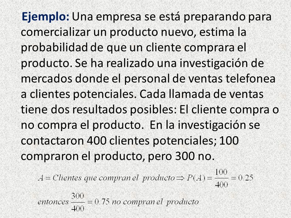 Ejemplo: Una empresa se está preparando para comercializar un producto nuevo, estima la probabilidad de que un cliente comprara el producto.