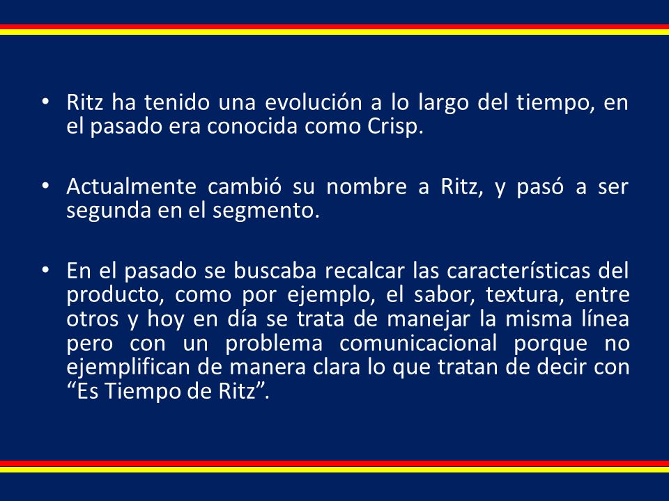 Ritz ha tenido una evolución a lo largo del tiempo, en el pasado era conocida como Crisp.