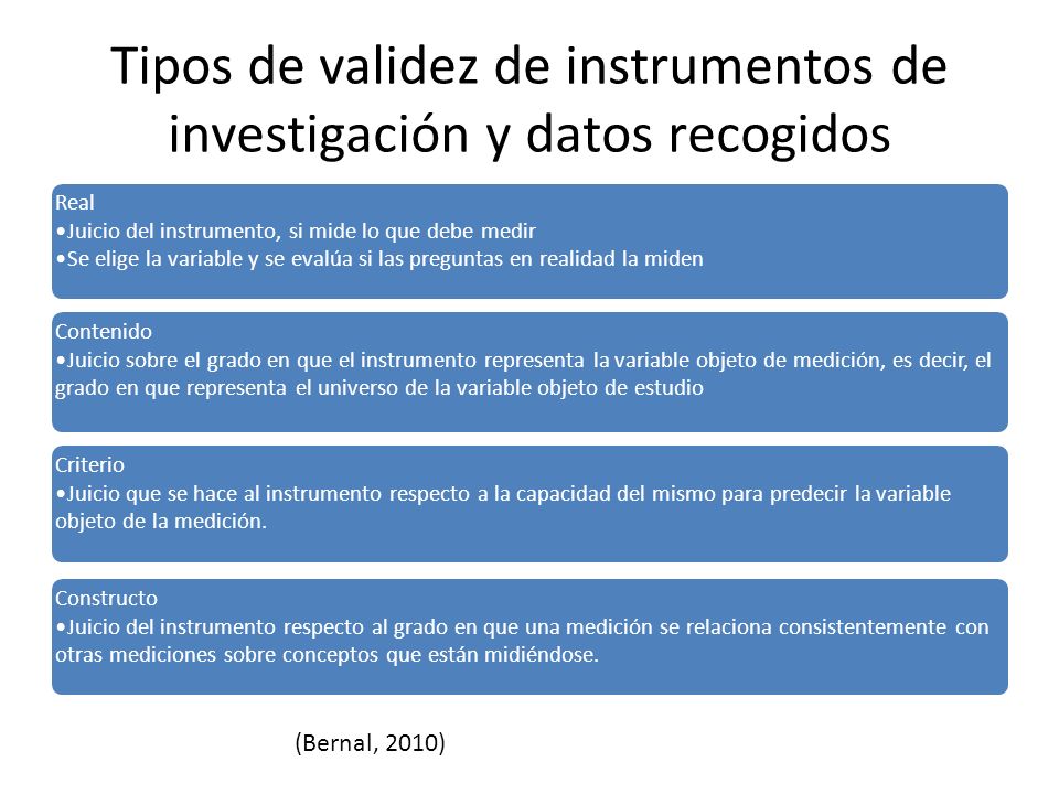Tipos de validez de instrumentos de investigación y datos recogidos