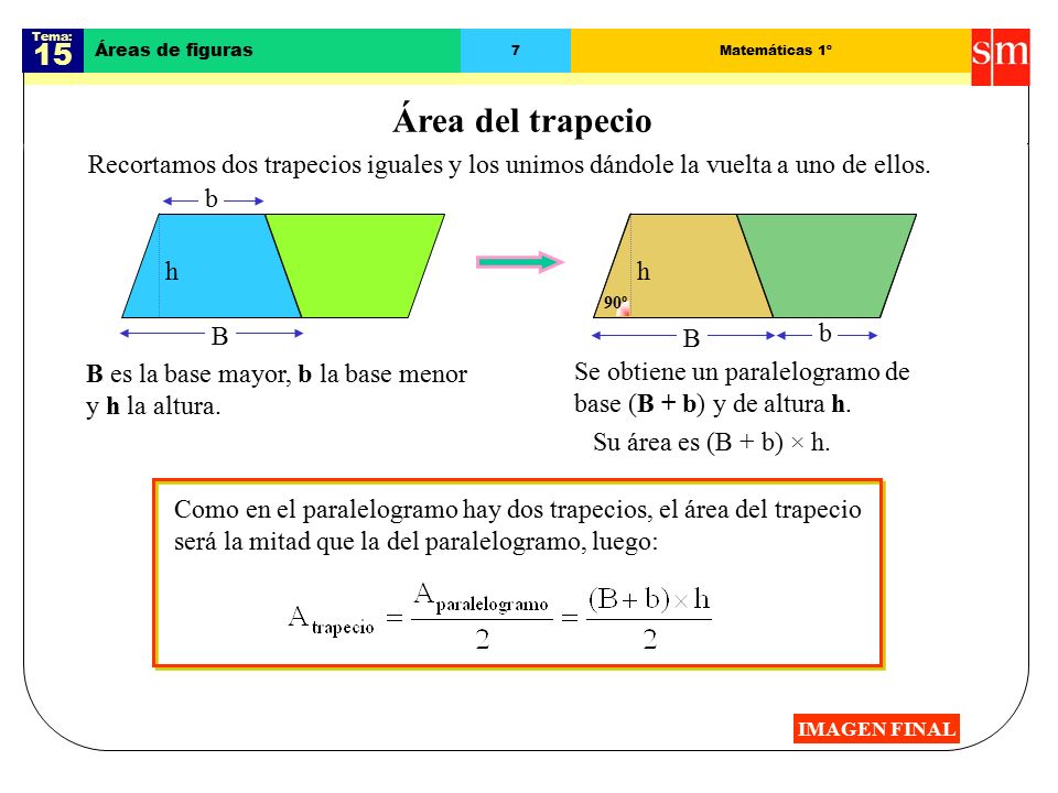 Tema: 15. Áreas de figuras. 7. Matemáticas 1º. Área del trapecio.