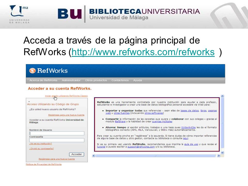Acceda a través de la página principal de RefWorks (
