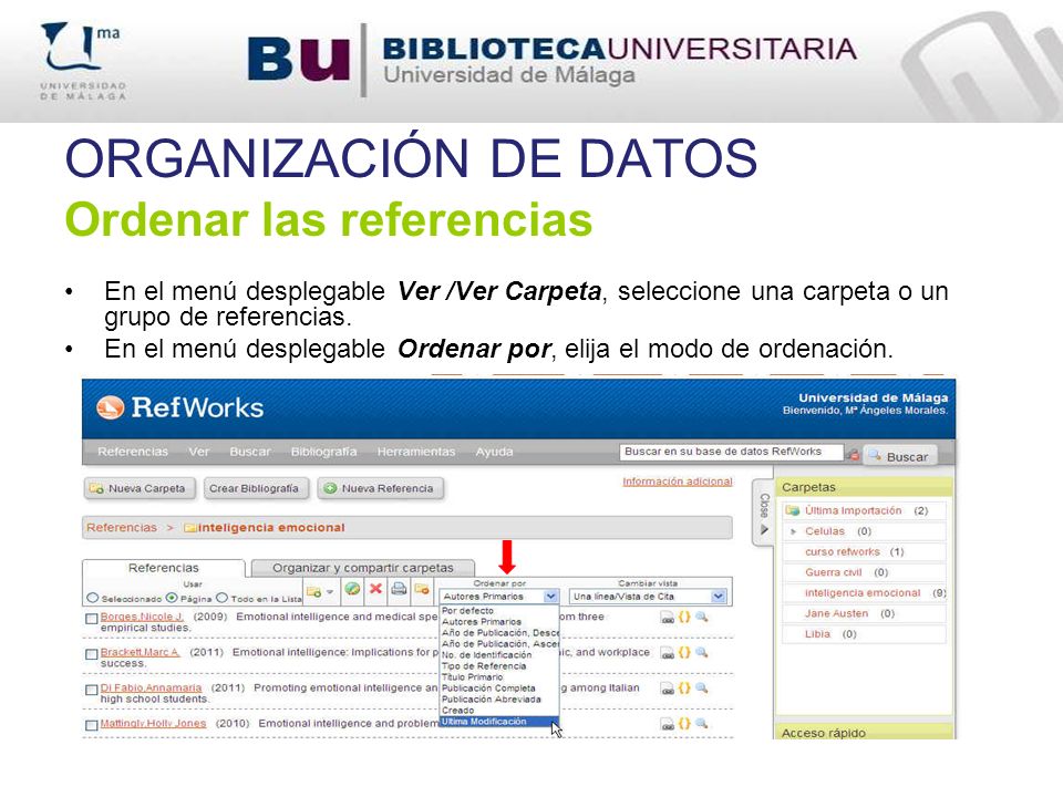 ORGANIZACIÓN DE DATOS Ordenar las referencias